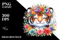Colorful Flower Crown Tiger | Sublimation Clipart Product Image 3
