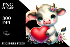 Colorful Pastel Cow with Heart PNG Product Image 2