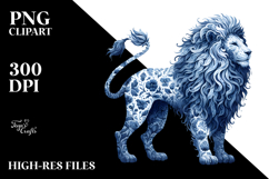 Watercolor Blue Toile Lion PNG Product Image 2