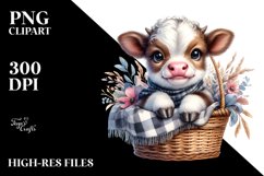 Watercolor Baby Highland Cow in a Basket Product Image 3