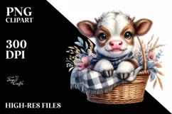 Watercolor Baby Highland Cow in a Basket Product Image 3