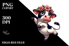 Holstein Cow in Flower Crown, Soft PNG Product Image 2