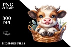 Watercolor Baby Highland Cow in a Basket Product Image 1