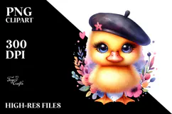 Vibrant Baby Duck with Beret PNG Product Image 2