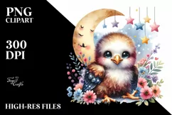 Colorful Baby Bald Eagle with Moon and Stars | Clipart Product Image 3