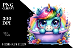 Vibrant Baby Unicorn with Bathtub PNG Product Image 2