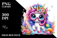 Crazy Cute Baby Unicorn in Snorkel Set, Transparent PNG Product Image 2