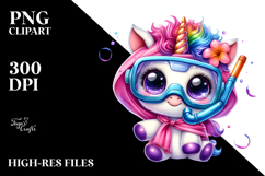 Crazy Cute Baby Unicorn with Snorkel Set PNG Product Image 2