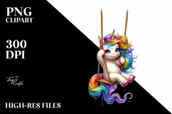 Colorful Cow Swinging on Rainbow PNG Product Image 1