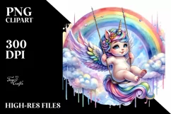 Colorful Cow Swinging on Rainbow PNG Product Image 3