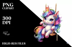 Colorful Cow Swinging on Rainbow PNG Product Image 3