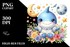 Colorful Cute Baby Shark Stars Clipart Product Image 3