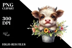 Watercolor Baby Highland Cow in a Vase Product Image 3