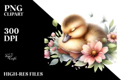 Sleeping Baby Duck on a Flower, PNG Product Image 2