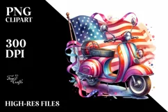 Vibrant Vintage Scooter and USA Flag Sticker Clipart Product Image 3