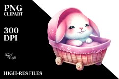 Colorful Baby Rabbit Resting on Cradle PNG Product Image 2