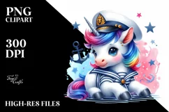 Colorful Unicorn in Sailor's Uniform PNG Product Image 3