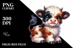 Watercolor Baby Highland Cow in a Pocket Product Image 1