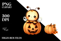 Cute Baby Bee in Halloween Pumpkin PNG Product Image 2