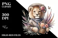 Cute Baby Lion Holding Flower Basket Boho Product Image 3