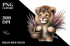 Cute Baby Lion Holding Flower Basket Boho Product Image 3