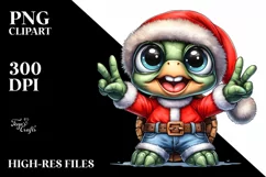 Expressive Baby Turtle in Santa Suit | Clipart Product Image 1