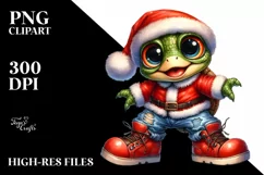 Expressive Baby Turtle in Santa Suit | Clipart Product Image 1