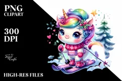 Colorful Unicorn with Skis PNG Product Image 3