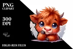 Expressive Highland Cow with Big Eyes PNG Product Image 1