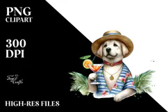 Dog with Beachwear Drinking Cocktail PNG Product Image 2