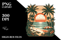 Vintage Tropical Beach Sunset, Clipart Product Image 2