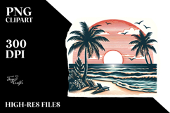 Vintage Tropical Beach Sunset PNG Product Image 2