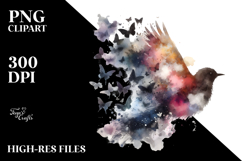 Colorful Bird Painting with Butterfly Silhouettes, PNG Product Image 2