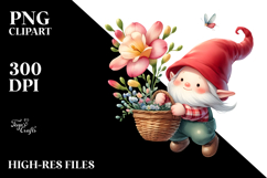 Floating Gnome with Freesia PNG Product Image 2