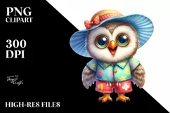 Excited Owl Beachwear | White Background Clipart Product Image 1