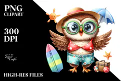 Funny Owl Beachwear | Watercolor Clipart Product Image 2