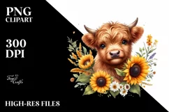 Baby Highland Cow Sunflower Clipart Product Image 3