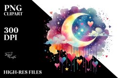 Colorful Moon with Hanging Hearts PNG Product Image 2
