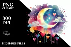 Colorful Moon with Hanging Hearts PNG Product Image 2