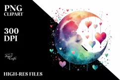 Colorful Moon with Hanging Hearts PNG Product Image 2