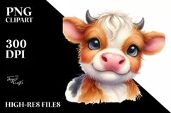 Cute Smiling Baby Highland Cow PNG Product Image 1