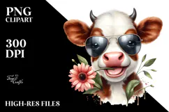 Cute Cow with Sunglasses, PNG Product Image 2