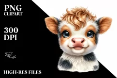 Watercolor Highland Cow Sticker | Sublimation | Clipart Product Image 1