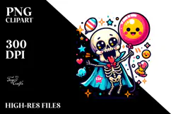 Funny Skeleton with Balloon and Cape PNG Product Image 2