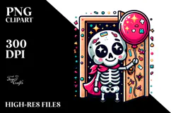 Funny Skeleton with Balloon and Cape PNG Product Image 2