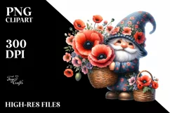 Gnome Basket Poppy Bouquet Watercolor Clipart Product Image 3