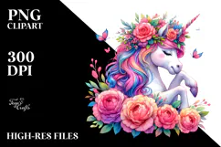 Vibrant Cute Unicorn Watercolor PNG Product Image 2