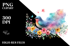 Colorful Bird Spring Flowers PNG Product Image 2