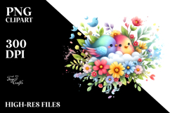Cute Bird with Spring Flowers PNG Product Image 2