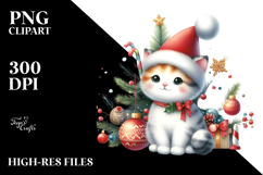 Watercolor Cat with Christmas Decorations, Transparent PNG Product Image 2